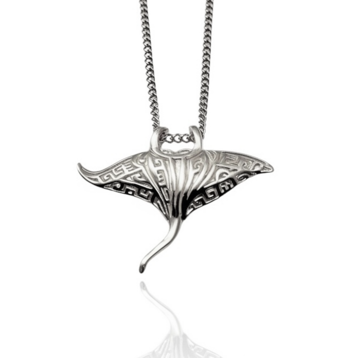 Sterling Silver - Manta Ray Tribal Design Necklace