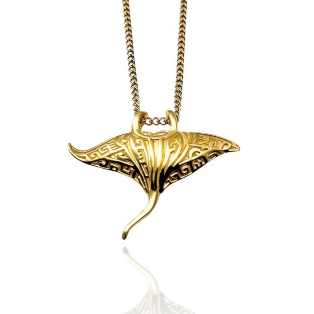 Sterling Silver, Gold Plated - Manta Ray Tribal Design Necklace