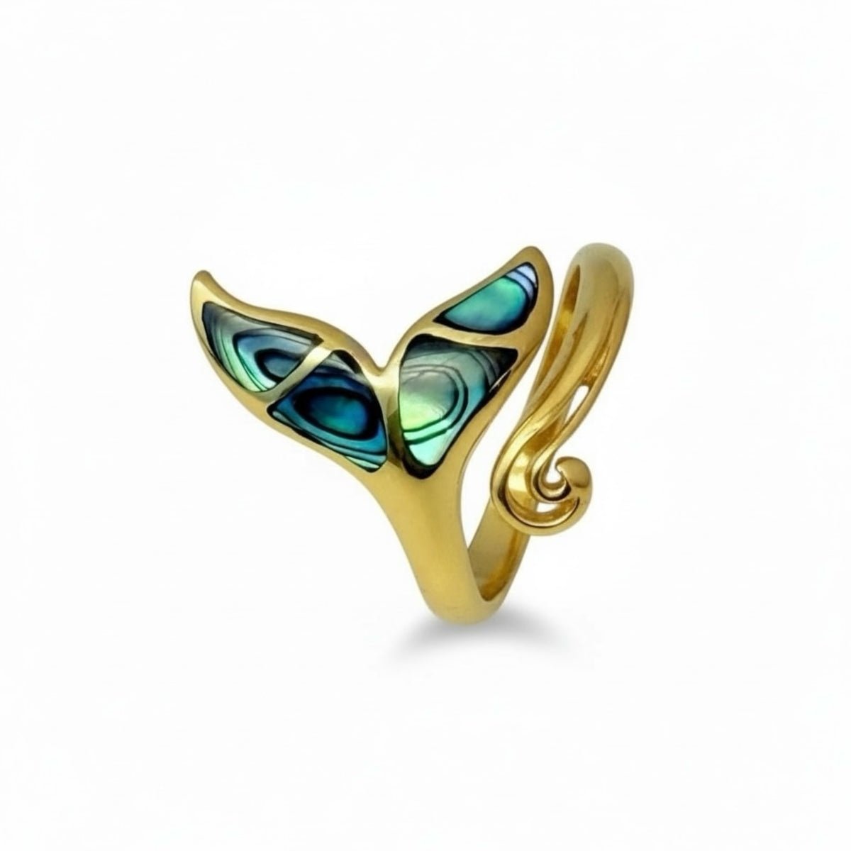 Paua Shell - Whale Tail Ring - 18k Gold Vermeil -  Size 8 (Adjustable)