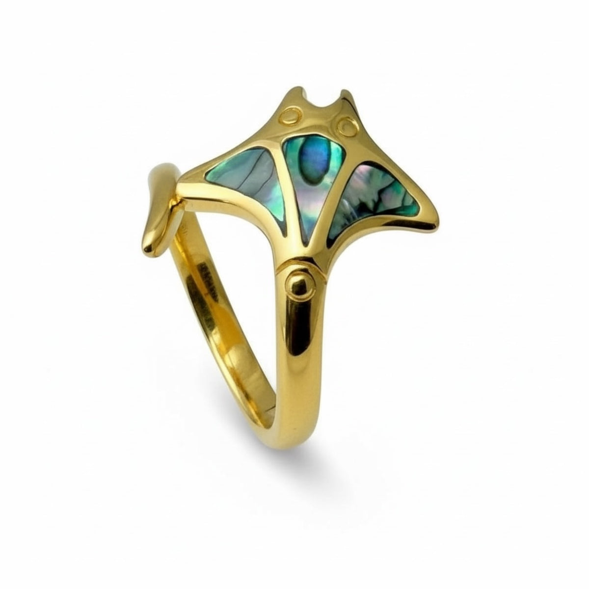 Paua Shell - Manta Ray Ring - 18k Gold Vermeil - Size 8 (Adjustable)