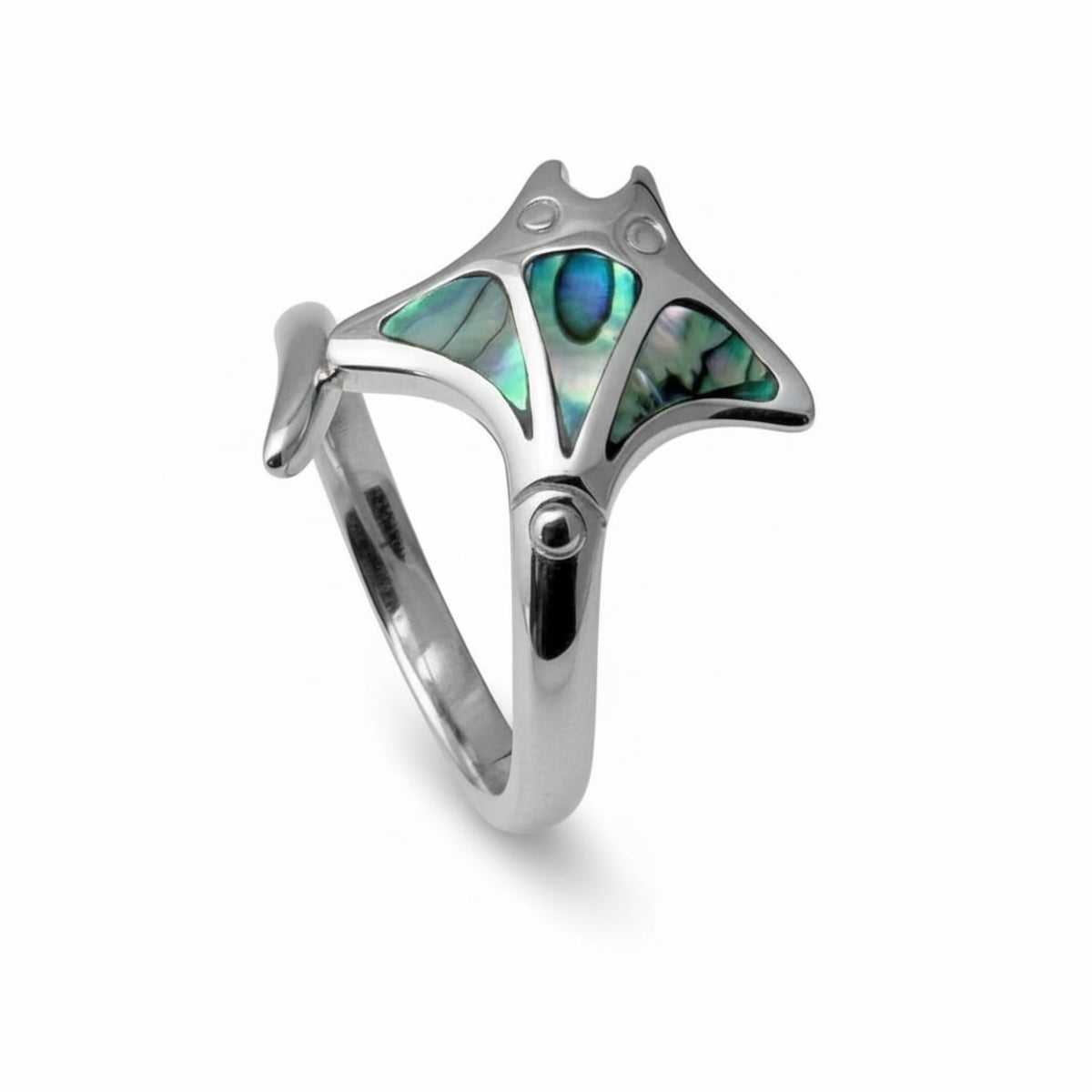 Paua Shell - Manta Ray Ring - Sterling Silver Size 8 (Adjustable)