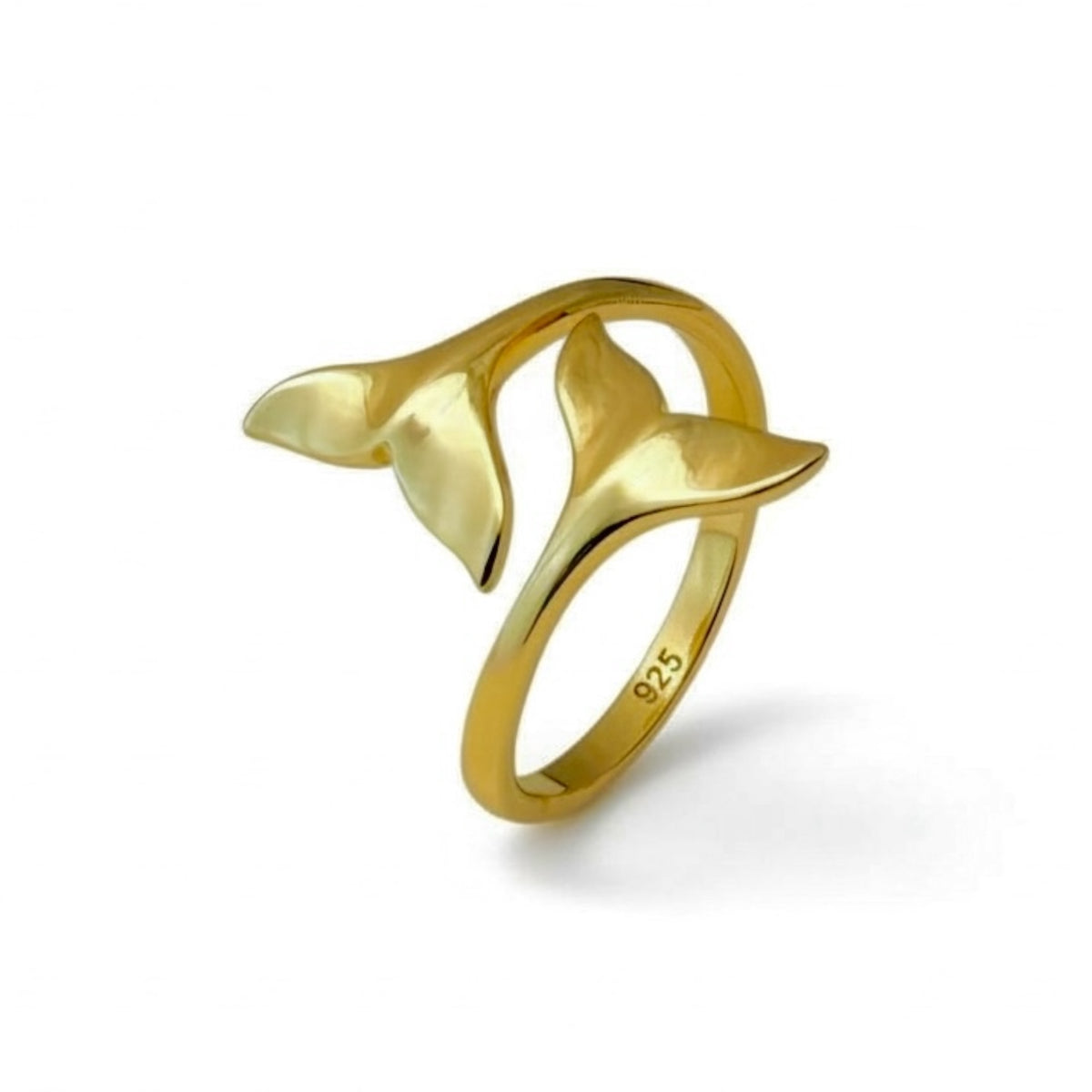Sterling Silver, Gold Plated - Double Tail Ring - Size 8 Adjustable