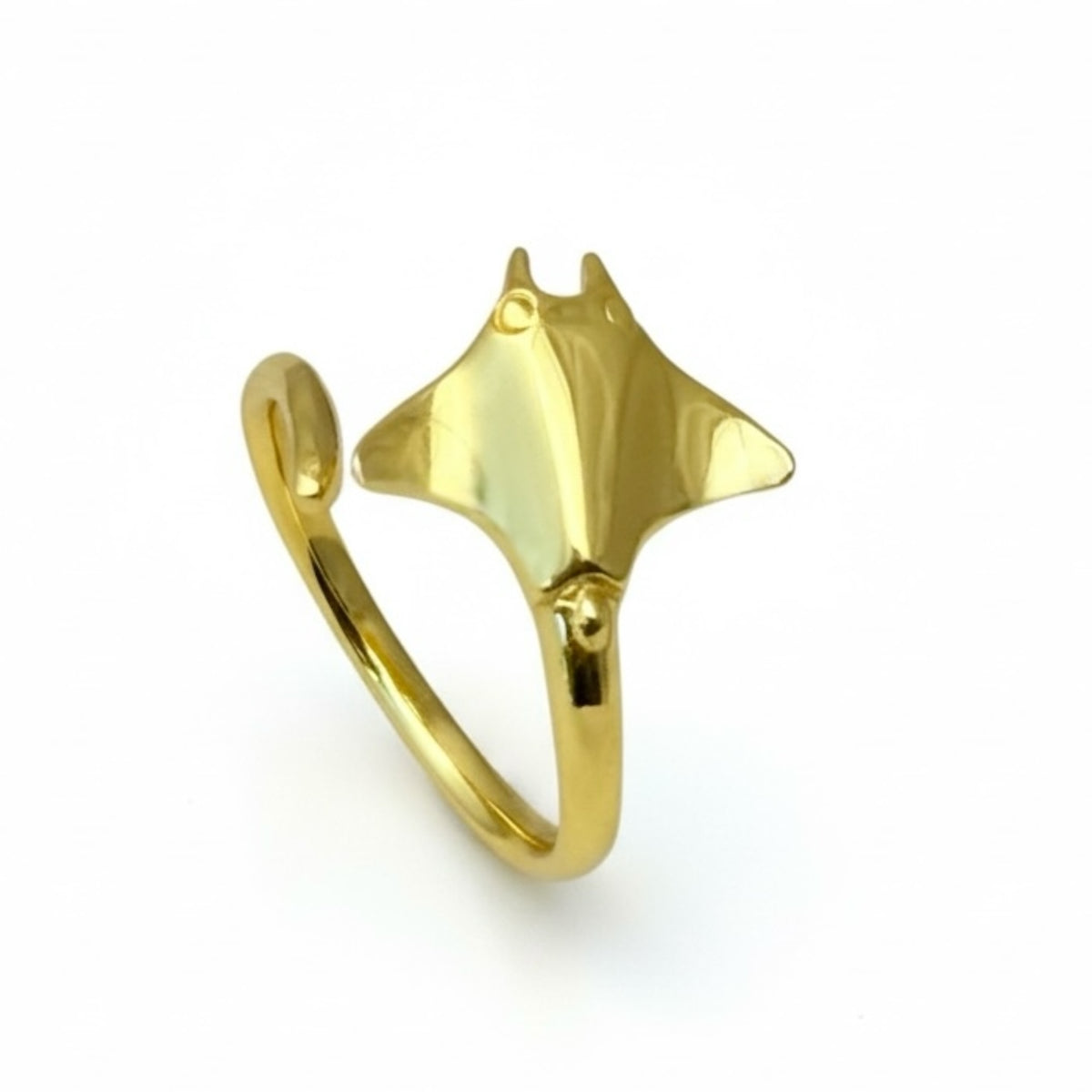 Sterling Silver, Gold Plated - Manta Ray Ring - Size 8 Adjustable