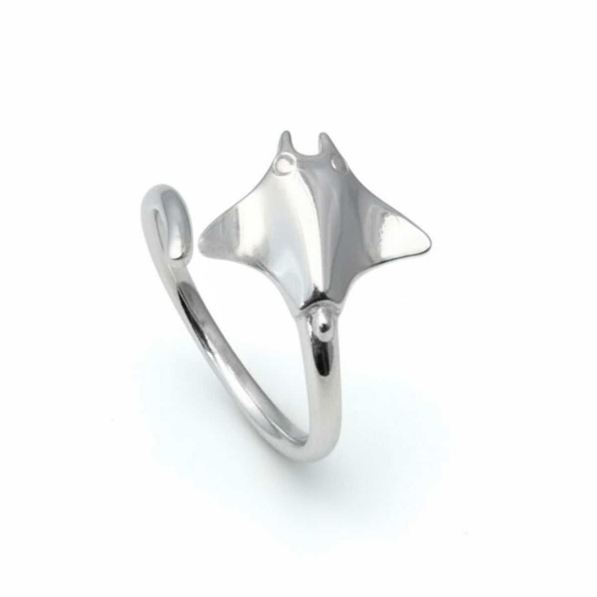 Sterling Silver - Manta Ray Ring - Size 8 Adjustable