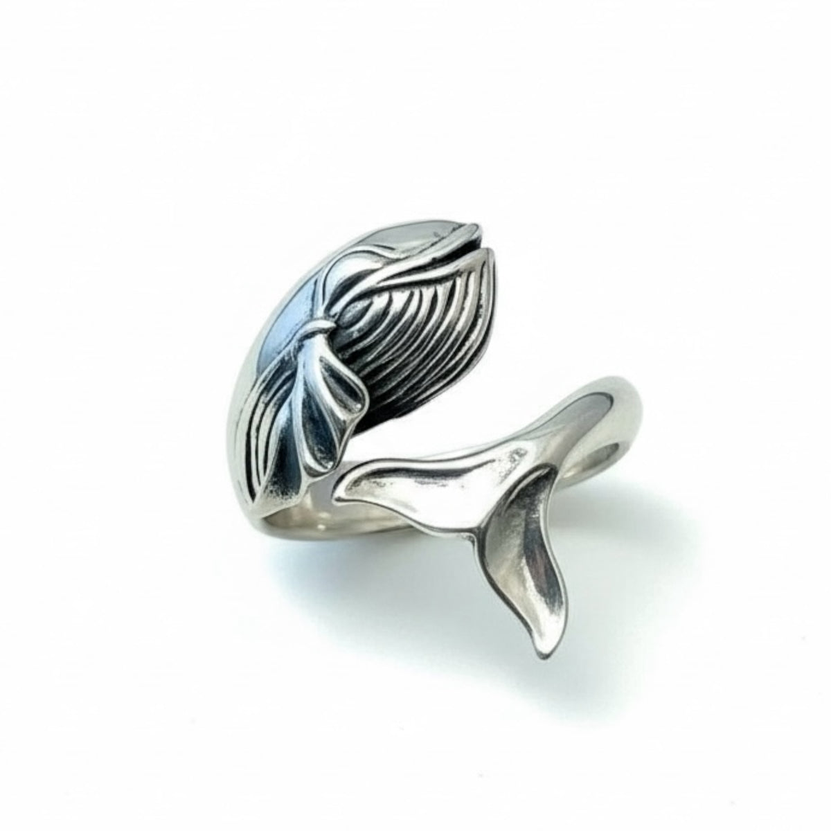Sterling Silver - Humpback Whale  Ring - Size 8  Adjustable