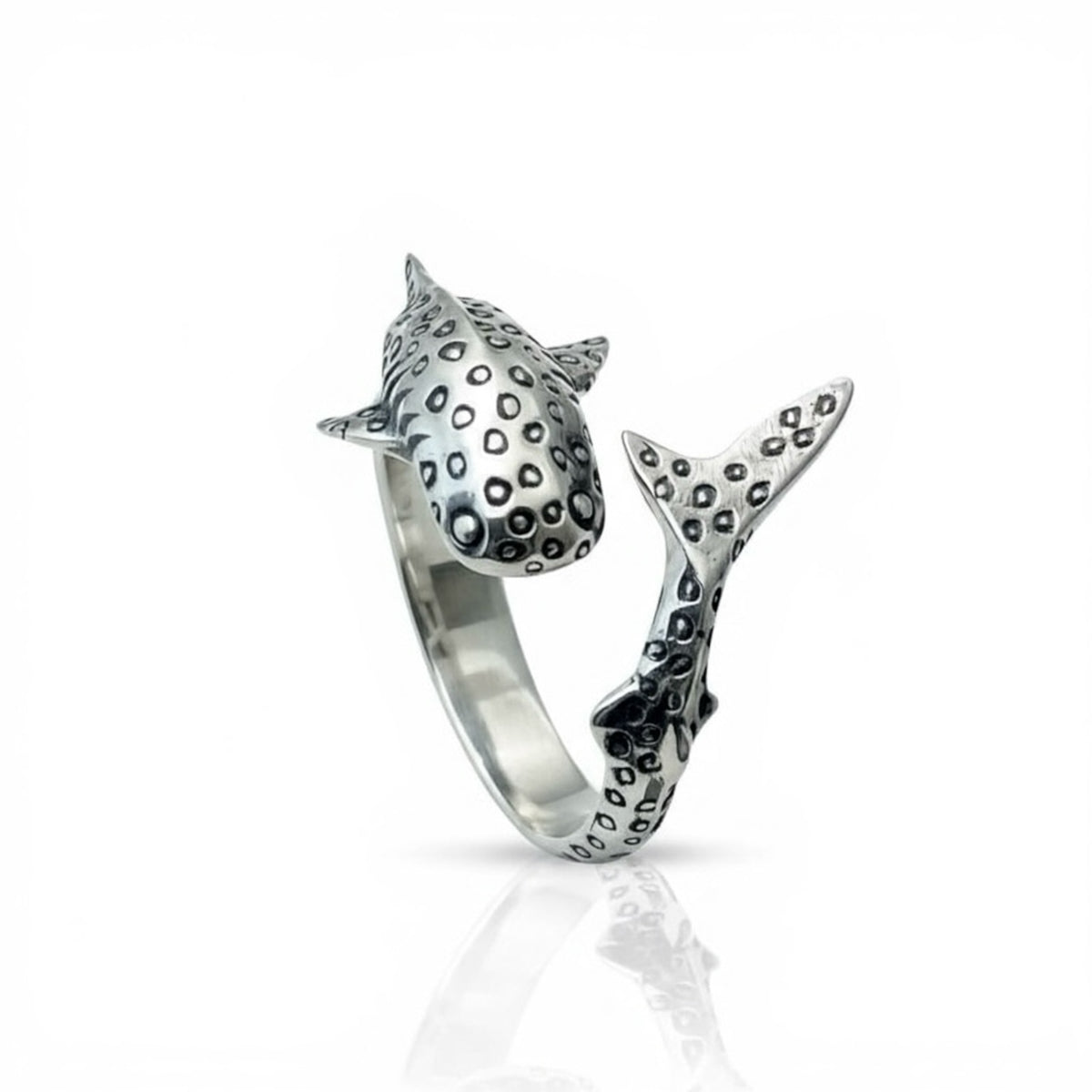 Sterling Silver - Whale Shark  Ring - Size 8 Adjustable