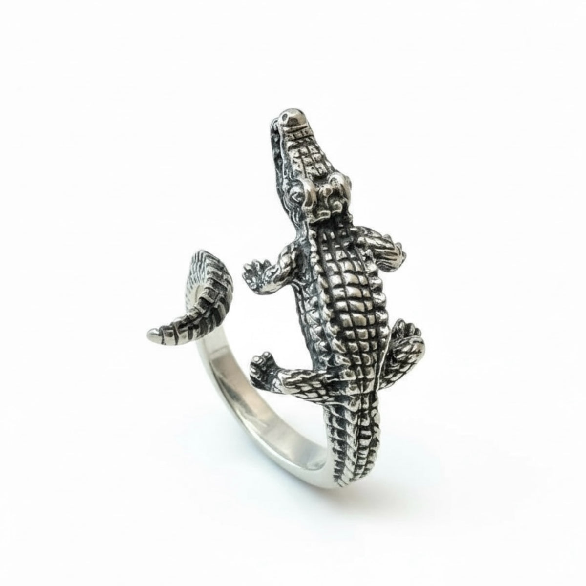 Sterling Silver - Crocodile Ring - Size 8  Adjustable