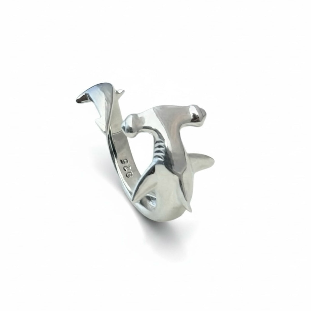 Sterling Silver - Hammerhead Shark Ring - Size 8 Adjustable
