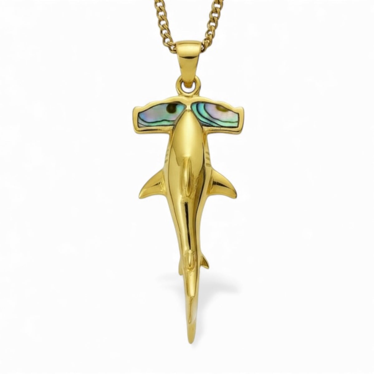 Paua Shell - Hammer Head Shark Necklace - Sterling Silver, Gold Plated