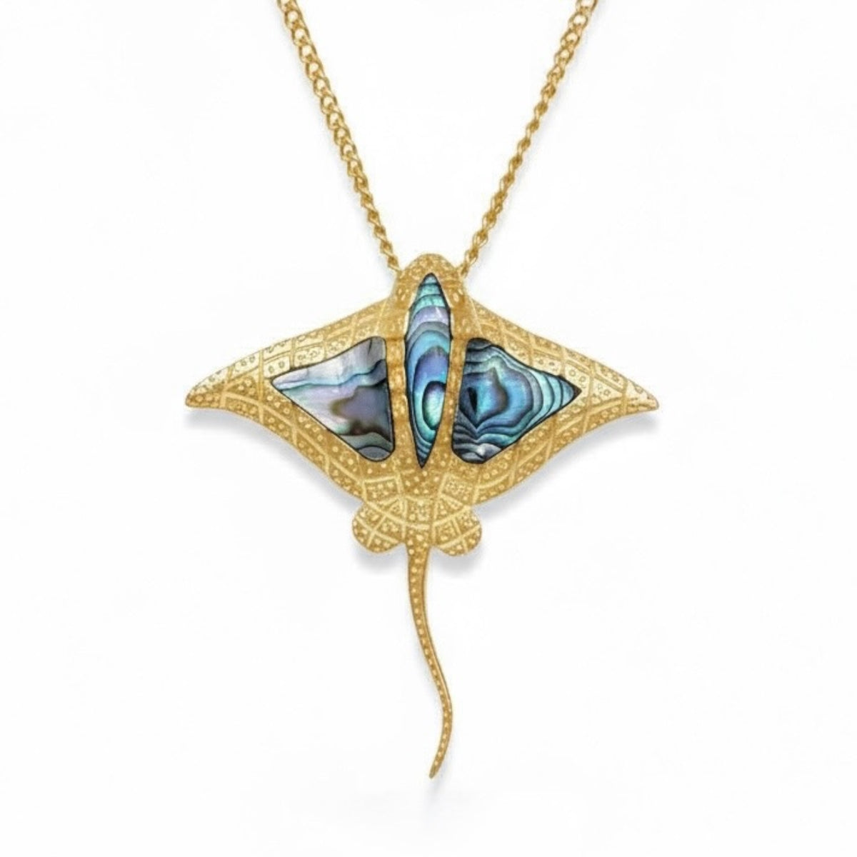 Paua Shell - Manta Ray Necklace - Sterling Silver, Gold Plated - L