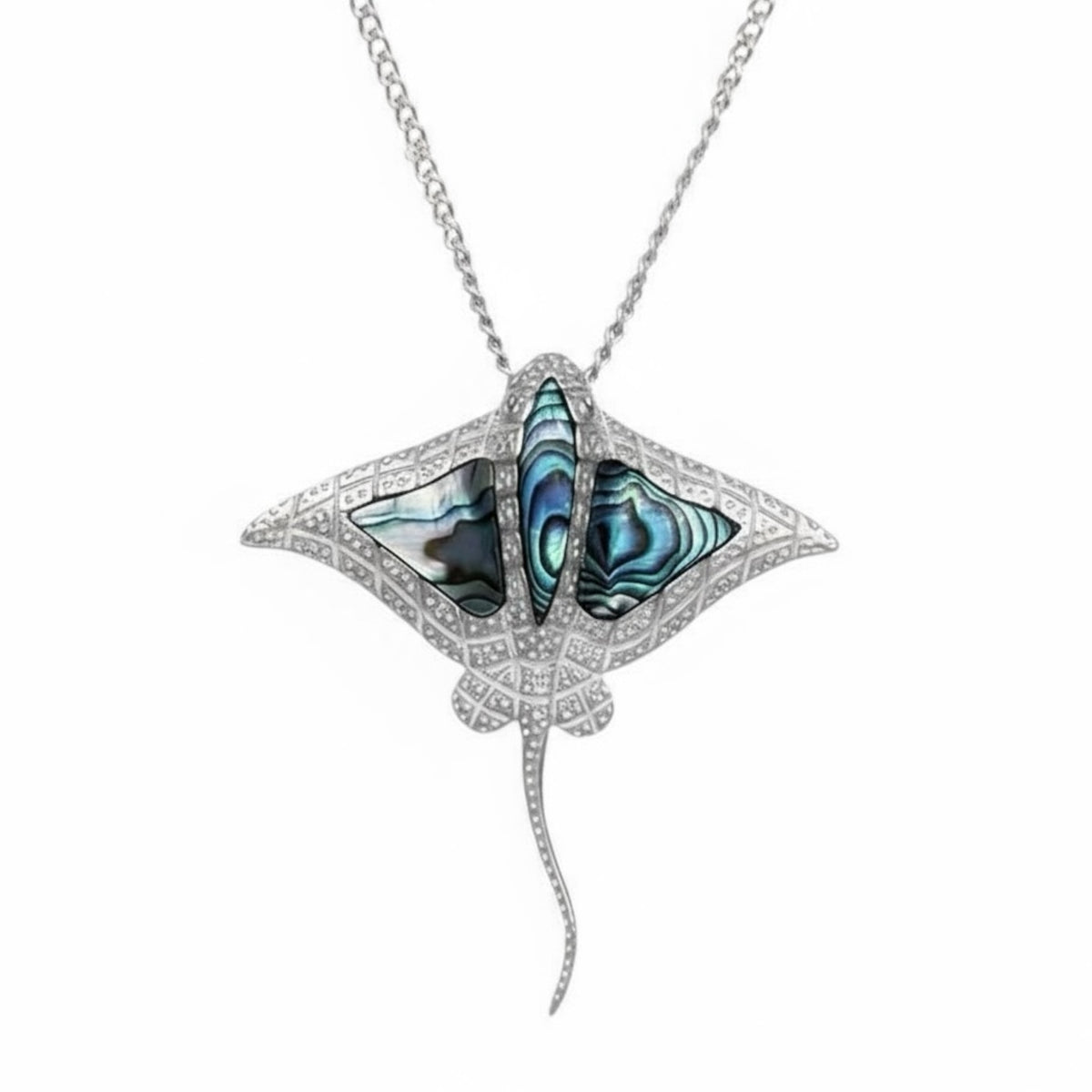 Paua Shell - Manta Ray Necklace - Sterling Silver - L