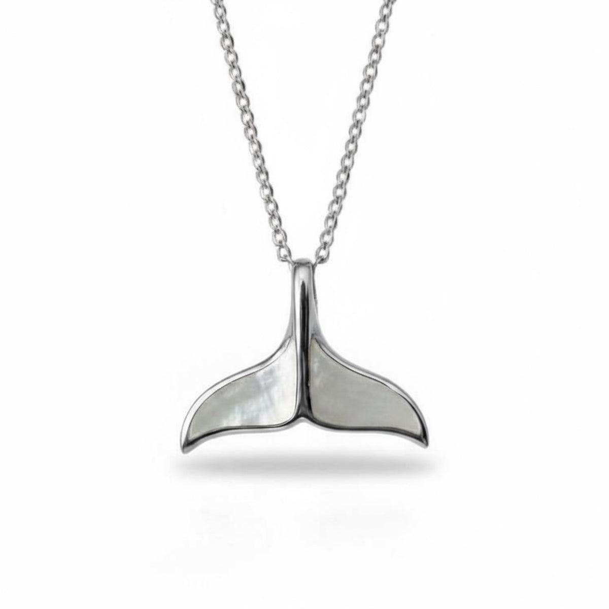 Whale Tail Mother of Pearl Necklace  - Sterling Silver - S