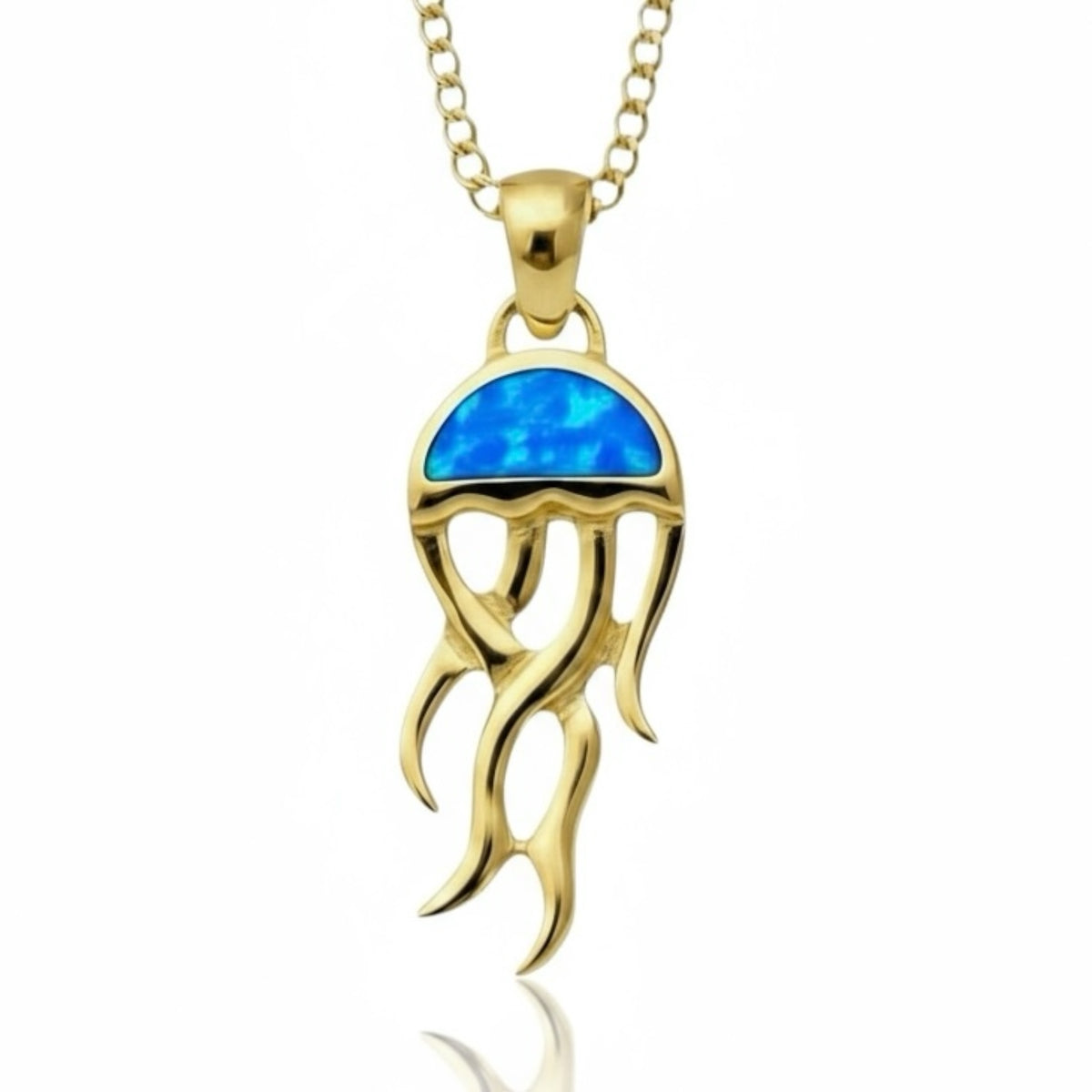 Created Opal Necklace - Jellyfish - 18K Gold Plated - Blue -