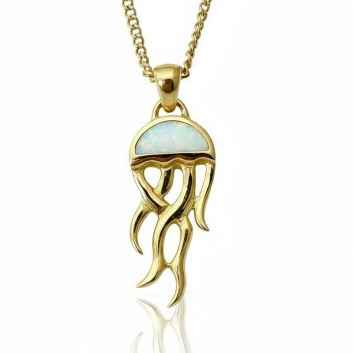 Created Opal Necklace - Jellyfish - 18K Gold Plated - White -