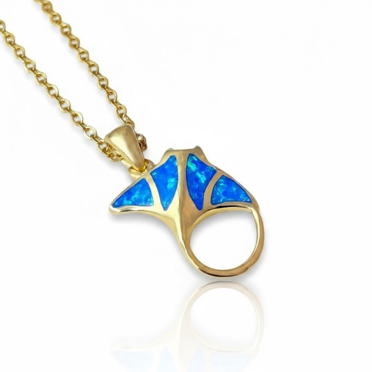 Created Opal Necklace - Manta Ray - S  - 18K Gold Plated - Blue -