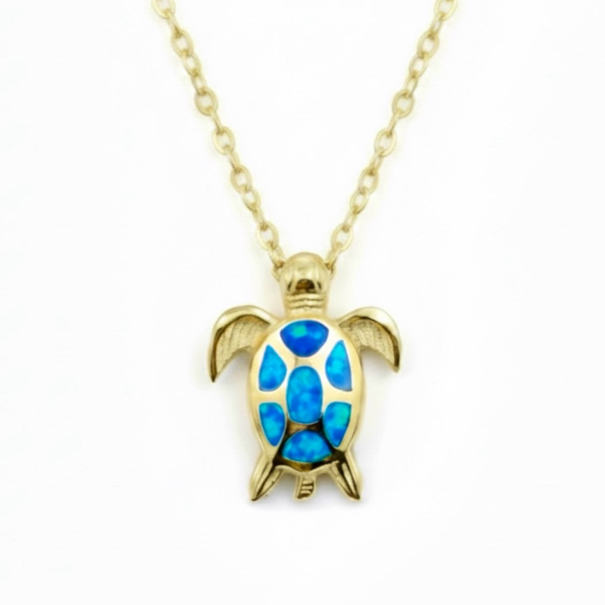 Created Opal Necklace - Turtle - S - 18K Gold Plated - Blue -