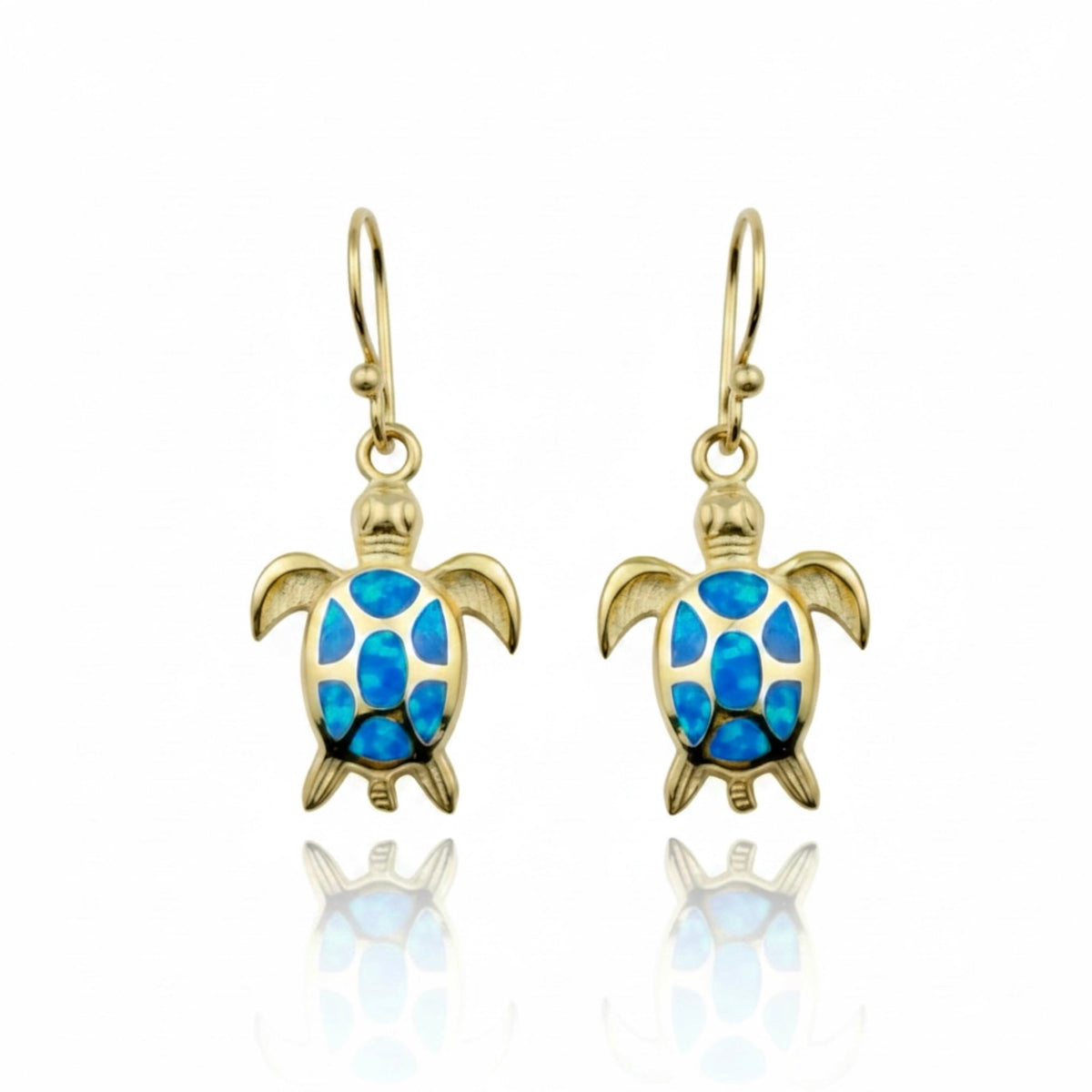 Created Opal Earrings- Turtle - 18K Gold Plated - Blue -