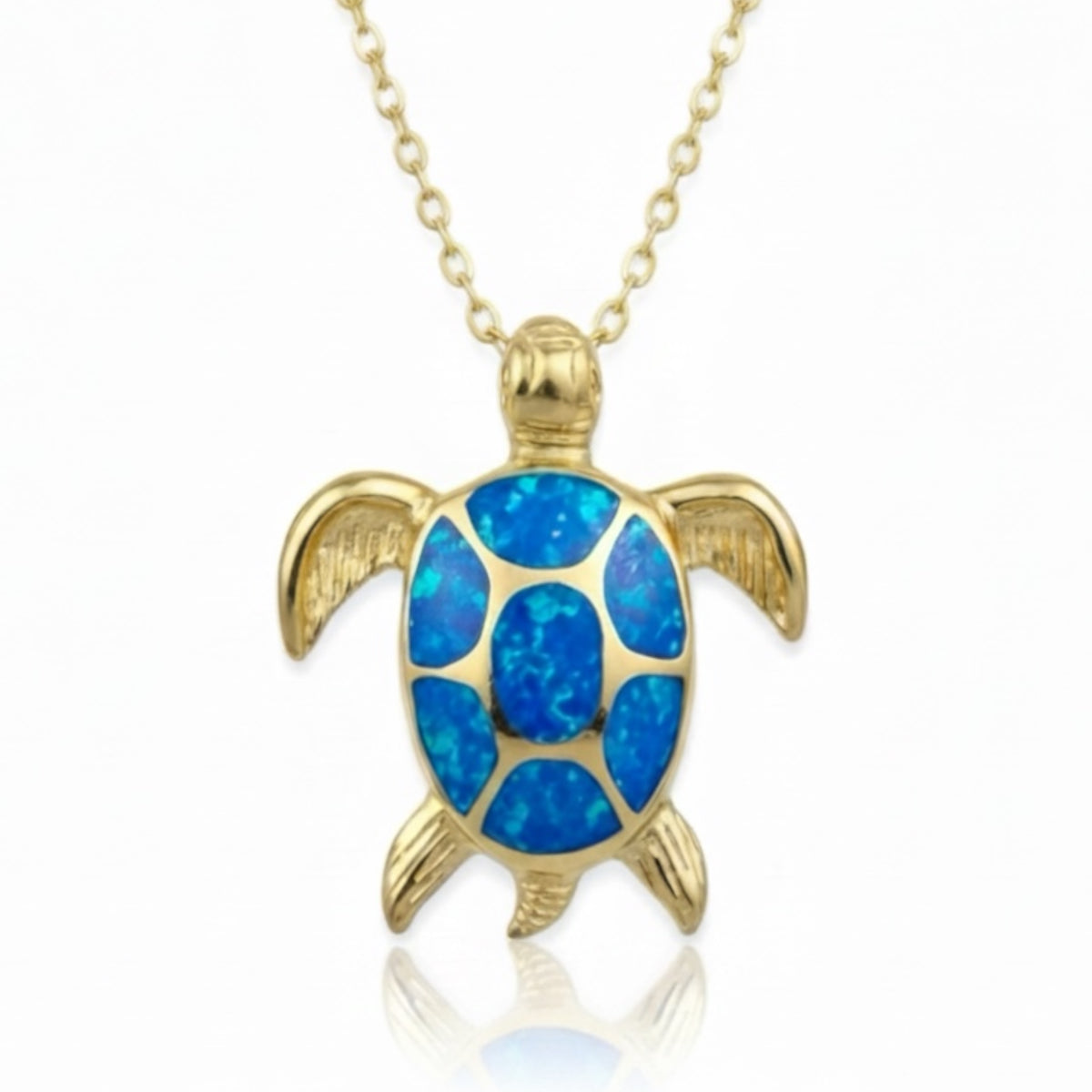 Created Opal Necklace - Turtle - L - 18K Gold Plated - Blue -