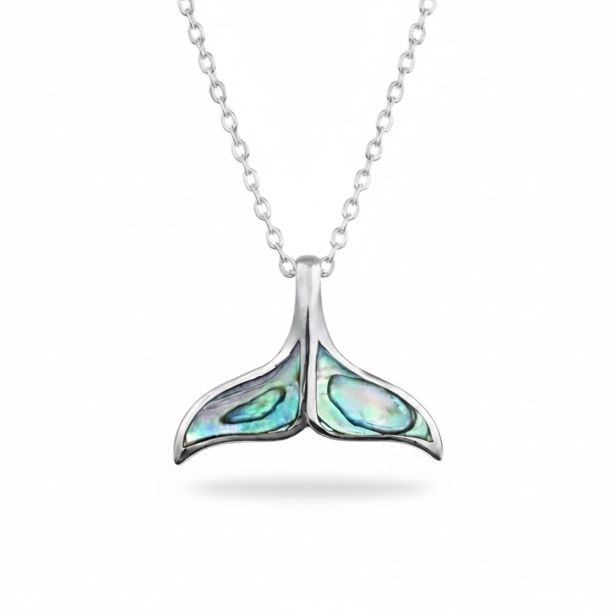 Whale Tail Paua Shell Necklace - Sterling Silver - S