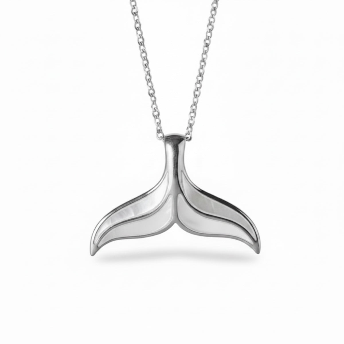 Whale Tail Mother of Pearl Necklace - Sterling Silver - M