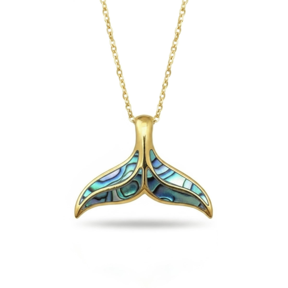 Whale Tail Paua Shell Necklace - 18k Gold Vermeil - M