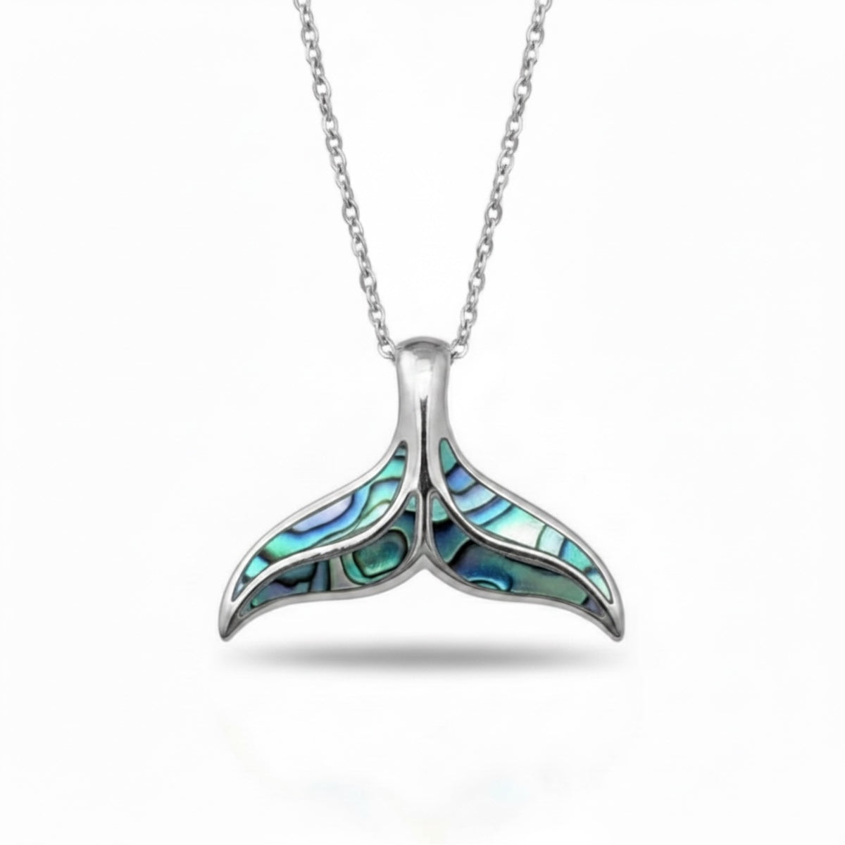 Whale Tail Paua Shell Necklace - Sterling Silver - M