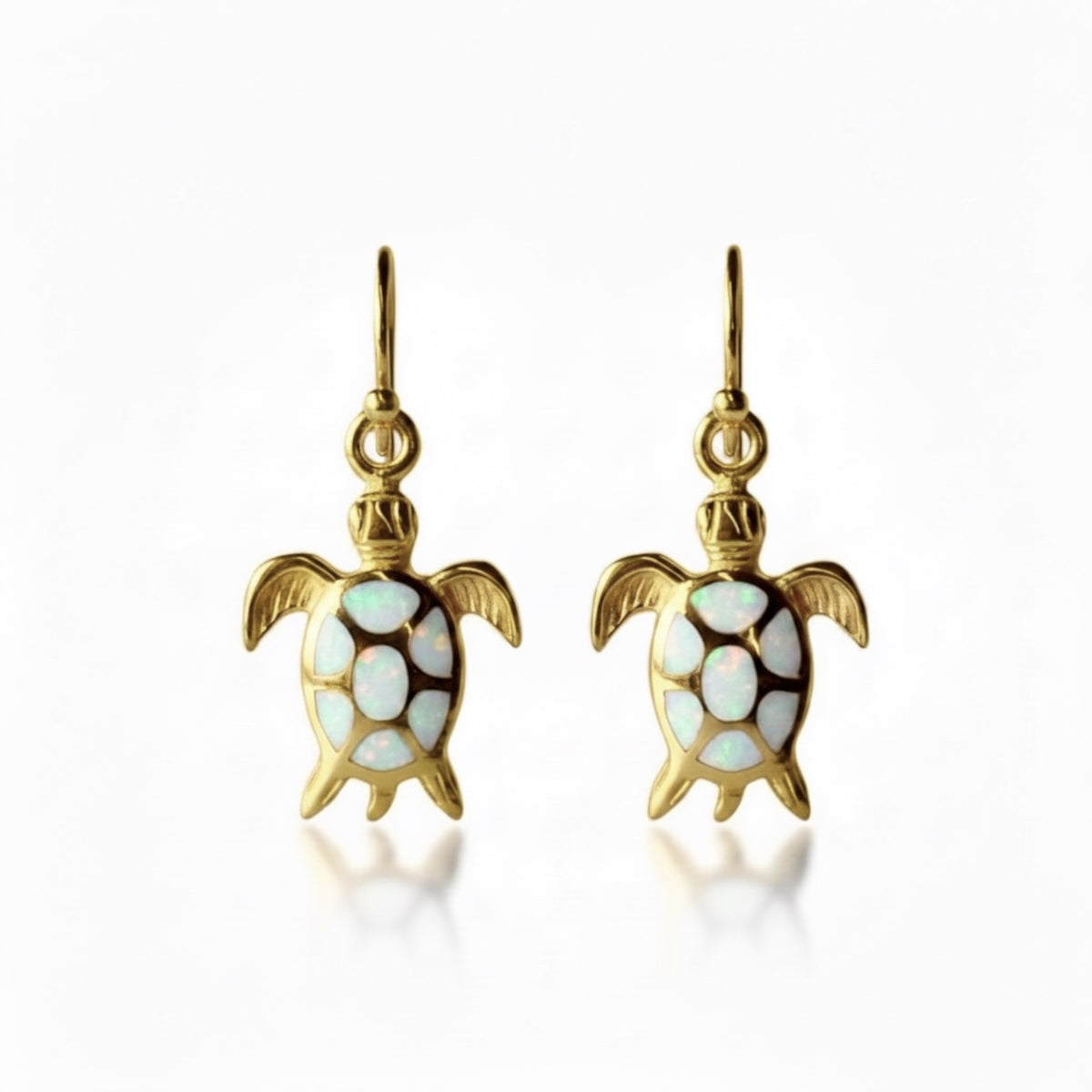 Created Opal Earrings- Turtle - 18K Gold Plated - White -